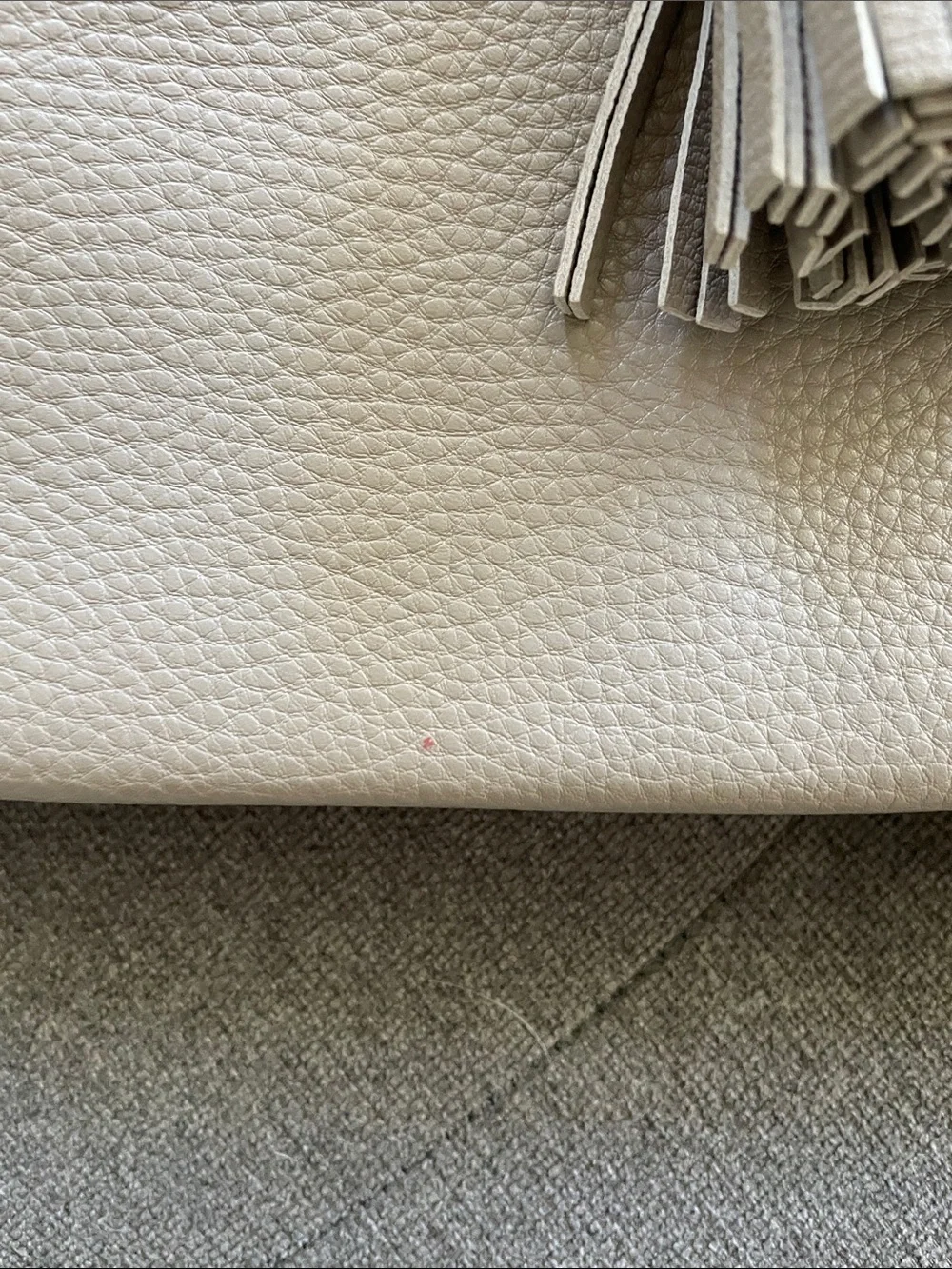 Tory Burch Pebbled Leather Tassel Backpack in Taupe Beige VG Cond